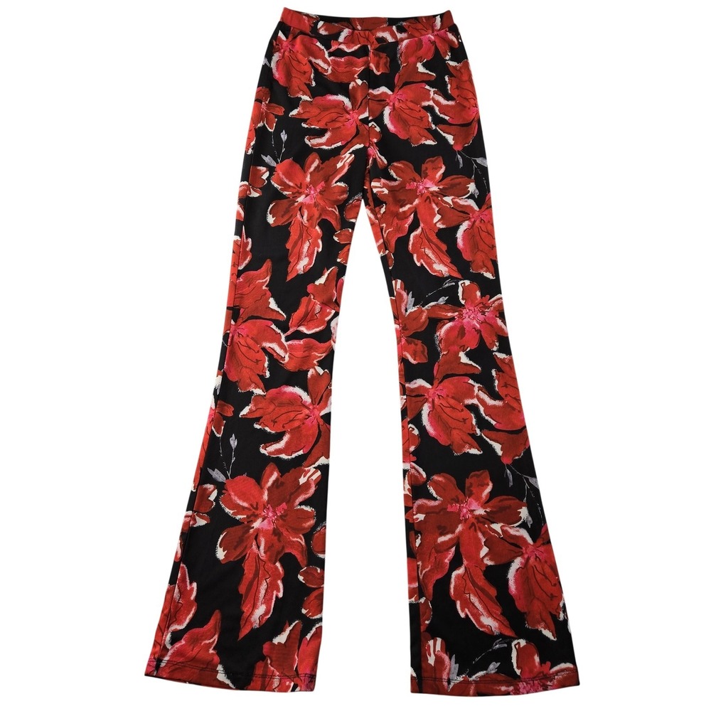 White Fox Pants Womens S Black Floral Jersey Slim Stretch Pull On Party Cocktail